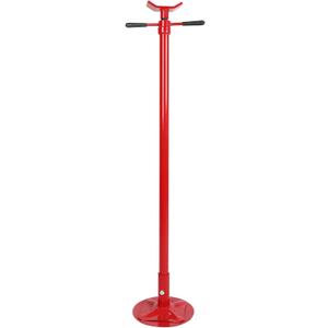 Underhoist Support Stand, 3/4 Ton Capacity, 12 Inch Diameter Base, Contoured Saddle, Bearing Mounted Spin Handle, Self-Locking Acme Threaded Screw