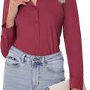 siliteelon Button Down Shirts for Women Slim fit Long Sleeve Stretch Dress Shirts Work Shirt Wrinkle Free Office Blouses (X-Small, Burgundy)