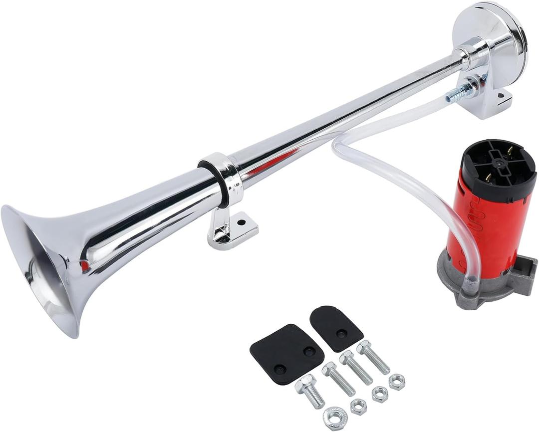 Yaetek 12V Single Trumpet Air Horn Chrome + Compressor Super Loud 150db For Truck Lorry Boat VAN Train