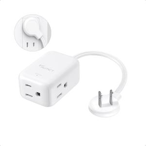 NUTICT 2 Prong to 3 Prong Extension Cord with 3 Outlets, 1.5ft Short Polarized Flat Wall Plug 2 Prong, 13A/1625W, Ideal for Non-Grounded Outlets in Old House Kitchen Bathroom Tight Spaces, White