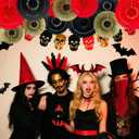 12Pcs Black Gold Red Party Decorations Paper Fans Hanging Honeycomb Paper Fan for Autumn Wedding Birthday Parties Baby Shower Christmas Wall Backdrop Decor