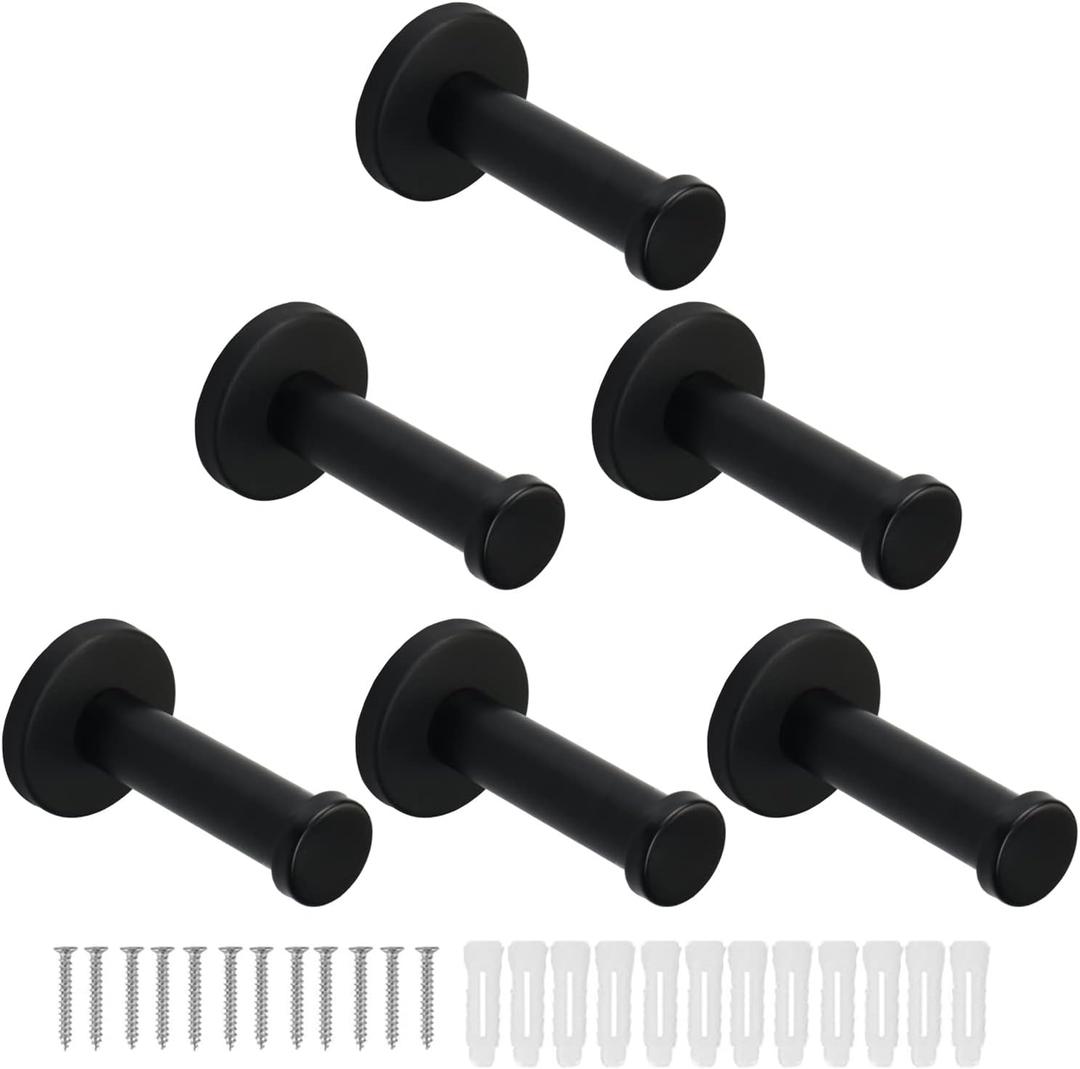 Bath Towel Hooks, 6 Pack Round Coat Hooks, Sturdy Wall Mounted Robe Hook, SUS 304 Stainless Steel Heavy Duty Clothes Hanger, Wall Towel Hooks for Bathroom Bedroom Kitchen (3 in, Black)