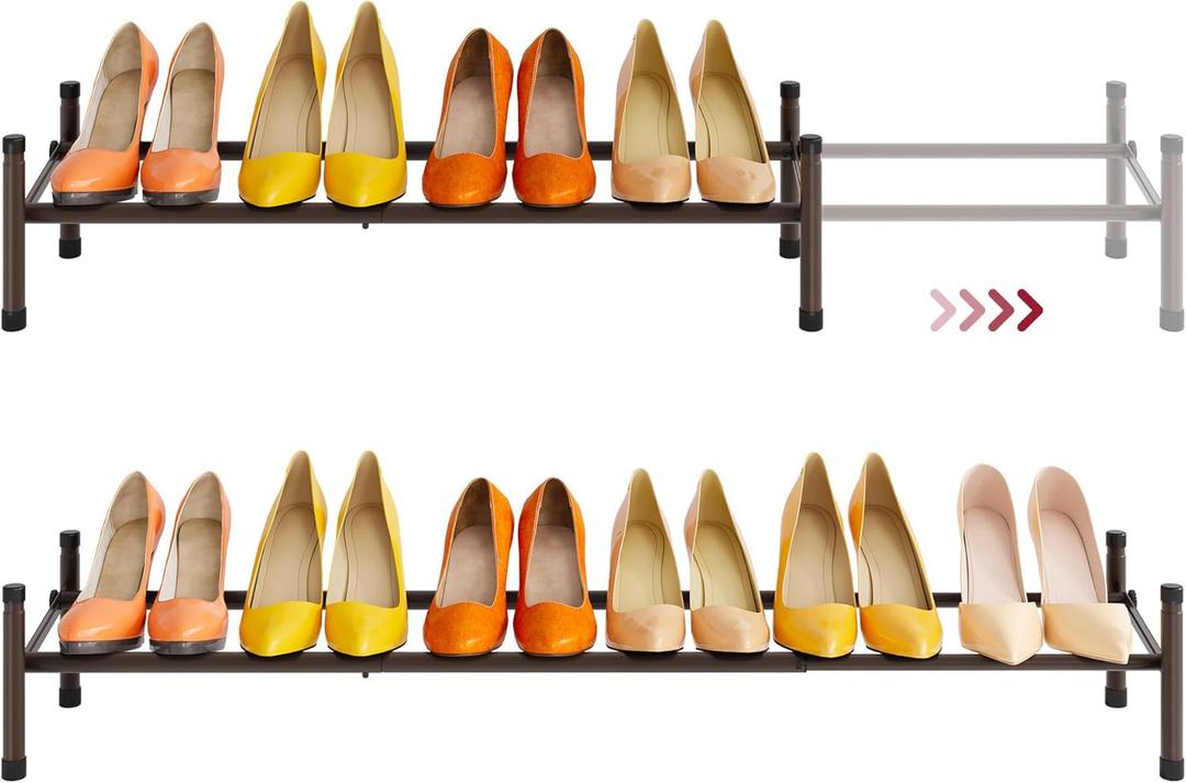 Tajsoon Expandable Shoe Rack for Closet 1 Tier, 28-41Adjustable & Stackable Shoe Shelf Storage, Metal Shoe Rack Organizer for Front Door Entrance, Closet, Garage, Entryway, Bronze