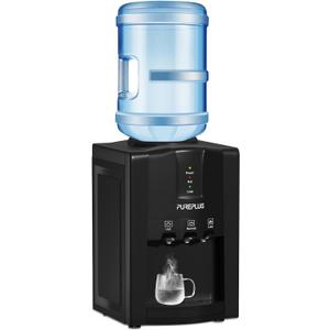 PUREPLUS Top Loading Countertop Water Dispenser, 3 or 5 Gallon Water Cooler, 3-Temperature Settings for Hot & Cold, Room Temperature Water, Removable Drip Tray, Compact for Home, Office, Dorm & RV Use
