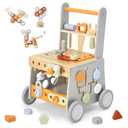 labebe Wooden Baby Walker, Baby Push Walker, Tool Toy for Toddlers, Adjustable Speed Baby Walker with Wheel, Learning Activity Walker for Girls Boys