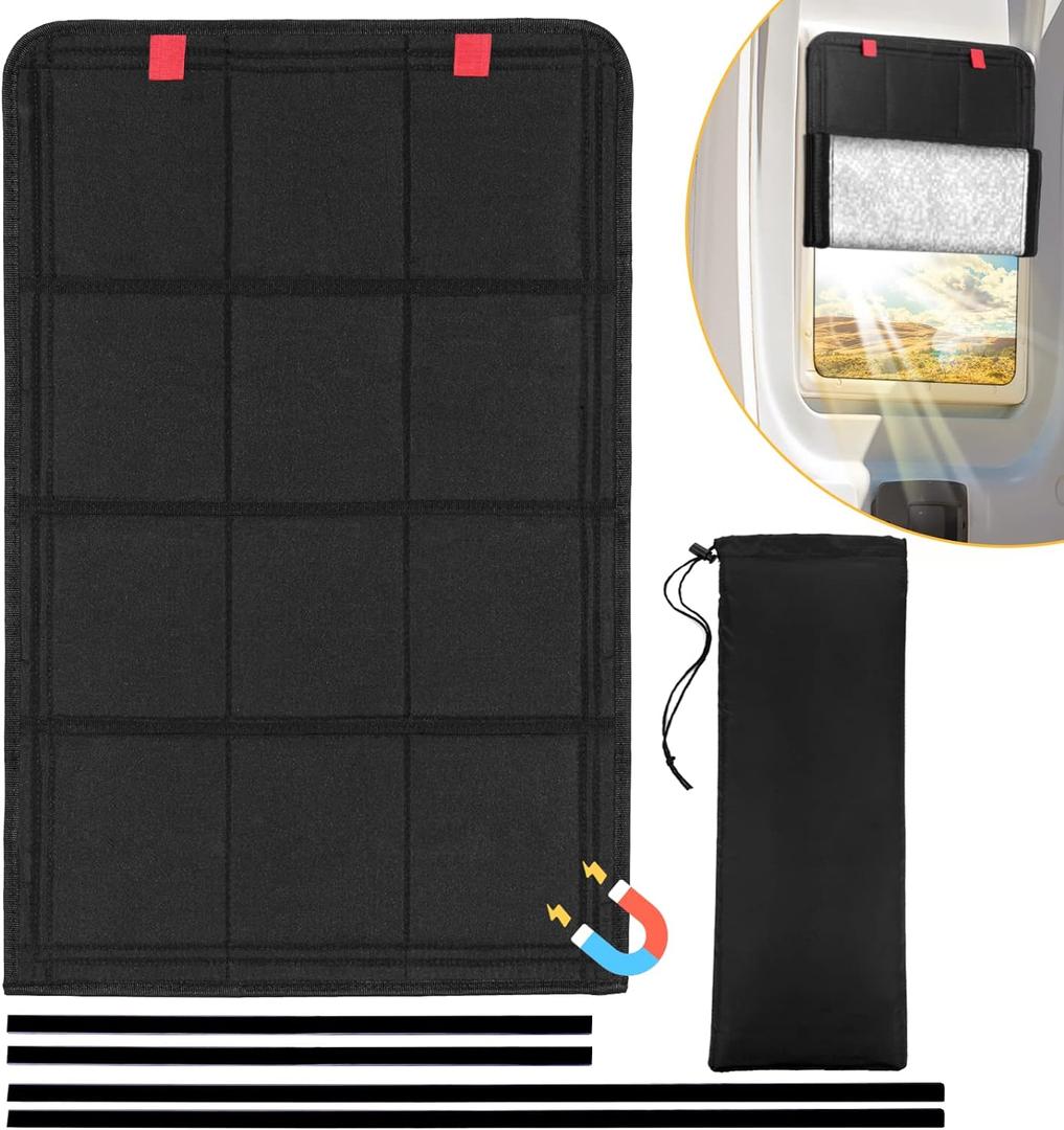 RV Door Window Shade, Foldable Magnet RV Blackout Window Cover, UV Rays Protection Camper Trailer Window Cover, Waterproof Thickened Oxford and Silver Fabric with Storage Bag (Black Silver) (25 x 16 inches)