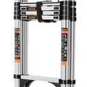 Telescoping Ladder 12.5 FT A Frame, Extension Multi-Purpose with Balance Bar Heavy Duty 330 lbs Max Capacity for Home and Outdoor Work, Silver