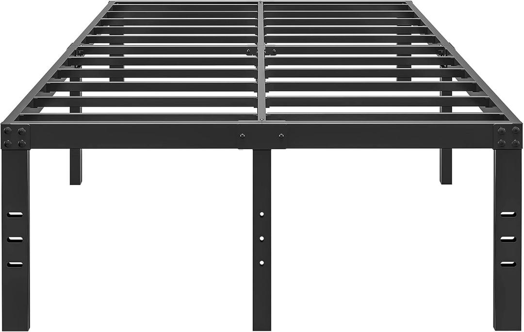 18 Inch Metal King Size Bed Frame No Box Spring Needed - Easy Assembly Heavy Duty Noise Free Narrow Bedframes - Double Black Basic Steel Slats Platform with Storage