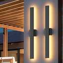 Aipsun 2 Packs LED Outdoor Wall Lights, 3000K 4000K 6000K, 23.6in Modern Black Outdoor Porch & Patio Wall Sconce, Linear Exterior Wall Light for Entrance, Hallway, Garage, Porch(3CCT)