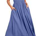 KOJOOIN Maternity Dress Summer Casual Round Neck Short Sleeve Smocked High Waist Maxi Dress with Pockets (XL, Haze Blue)