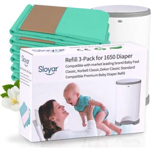 Sloyar Refills Compatible with DEKOR CLASSIC Diaper Pails/3 Pack/Versatile and Functional/Suitable for Seniors and Infants/Baby Powder Fragrance/Holds up to 1650 Diapers