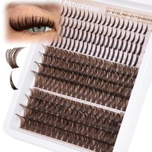 Brown Lash Spikes Eyelash Extensions Russian Lash Clusters D-Curly Lash Extensions Spiky 100D 120D Individual Lashes Wispy Cluster Lashes Pack 224 Pcs (12-19MM)