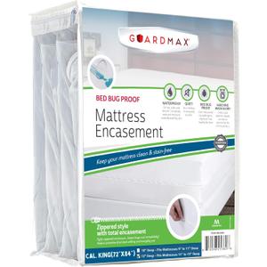 Guardmax Jersey Knitted California King Zippered Mattress Encasement - Waterproof & Bed Bug Proof Mattress Protector - Comfortable, Soft, and Noiseless Zippered Bedding - Dust Mite Proof (72 x 84) (White)