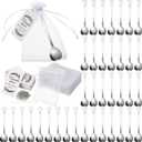 Meanplan 50 Sets Tea Party Favors for Guests, Tea Spoon Heart Shape Stainless Steel Coffee Spoon with Organza Bag and Thank You Card for Wedding Bridal Shower Party Wedding Souvenir Gift(White)