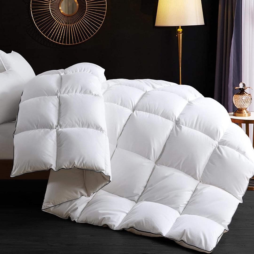 Ubauba Goose Feather Down Comforter Oversized King Size - 100% Cotton Ultra Fluffy Duvet Insert King, 750+ Fill Power, All Season Luxurious Hotel Bedding Comforter with 8 Corner Tabs, 116 x 98 Inch