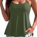 Daci Tankini Swimsuit with Shorts - 2 Piece Tummy Control Bathing Suits Flowy Swim Top with Two Pockets Boy Shorts 2025 (Large, Green Palm Tree)