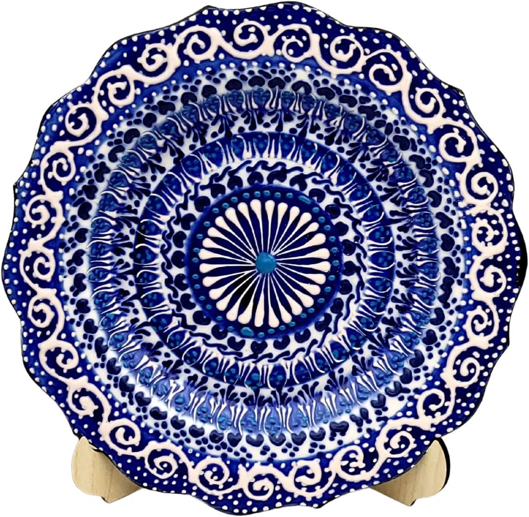 Turkish Decorative Plate Handmade Ceramic Ornament for Home&Office Wall Decor (Blue)