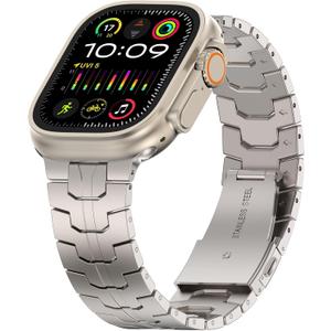 MioHHR Titanium Band Compatible for Apple Watch Ultra 49mm/ Series 10 46mm/ Series 9/8/7 45mm /SE 44mm, Adjustable Titanium Metal Strap Band with Scratch-Resistant Coating for Men, Frosted Silver