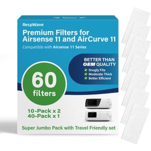 60-Pack Premium CPAP Filters Compatible with Airsense 11 & Aircurve 11 Machines, Ultra Fine Replacement with Extra Thick, High Filtration & Smooth Airflow, Travel Friendly
