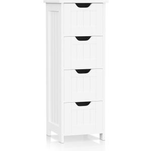 SUPER DEAL Small Bathroom Storage Cabinet with 4 Drawers, Freestanding Narrow Wooden Side Storage Organizer for Bathroom Hallway Living Room, White