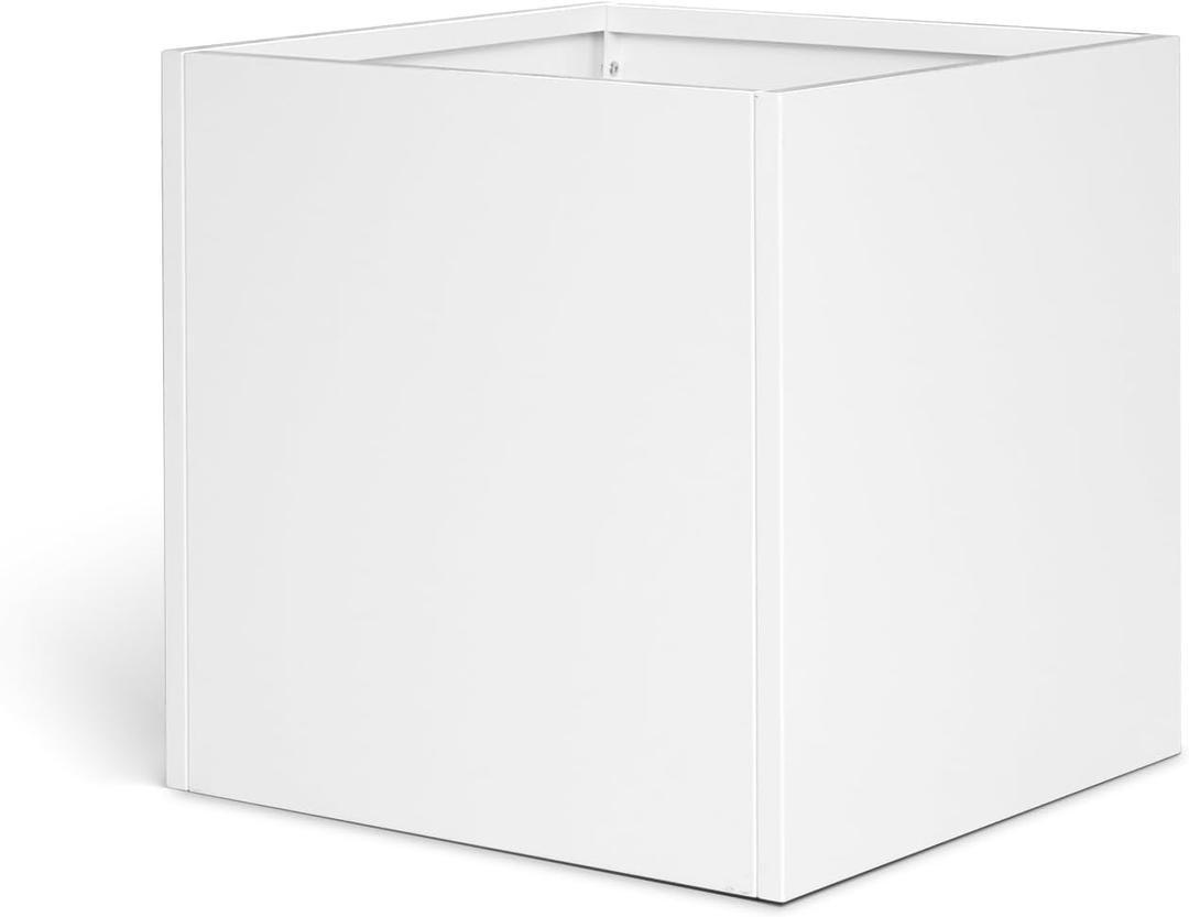 White Steel Planter Square Outdoor Planters Galvanized Steel Planter Box 26 Inch Indoor Metal Large Planters Cube Heavy Duty Flower Pot Modern Commercial Residential for Trees Patio Yard Garden