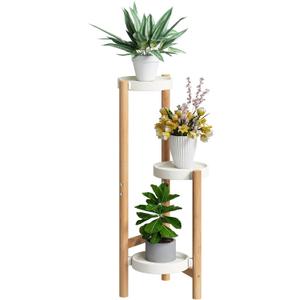 BMOSU Plant Stand For Indoor Outdoor Bamboo 3 Potted Holder Shelf Plant Rack Plants Corner Plant Shelf Plant Display Rack(White)