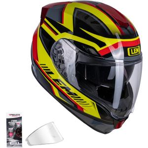 LEM Motorcycle Helmets Full Face, Helmets for Men DOT Certified, PINLOCK & DVS Dual Vision, Motorcycle Street Bike Helmet for Adults Fiberglass Shell Bluetooth Ready for Cruiser(Yellow/Red, Size L)