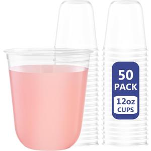 WELLIFE 12 oz Clear Plastic Cups, 50 Pcs Disposable Wine Glasses Stemless Cocktail Punch Cups for Party Cold Drinking Wedding, Picnic, Valentine's Day, Easter
