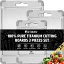 3Pcs 100% Pure Titanium Cutting Board with Grooves, Update Double Side Titanium Chopping Board, Silicone Anti-slip Stainless Cutting Boards Set for Kitchen