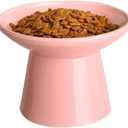 6.2 Inch Extra Wide Elevated Ceramic Cat Bowls, Food and Water Bowl Set for Elder Big Cats Small Dogs, Raised Design for Pet Easy Eating, Protect Cat's Spine Set of 1(Pink)
