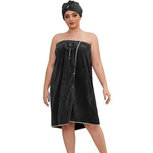 GOSCHE Towel Wrap for Women Plus Size with Hair Towel Wrap, Spa Shower Wrap Towel, Adjustable Closure Bath Wrap Oversized Towel, Black