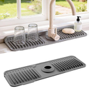 ZJWZLG Faucet Mat for Kitchen Sink, 17.7"X5.5" Silicone Sink Splash Guard with Soap Holder, SnapOn Design & 7°slope Fast Drain, Folding Sink Faucet Mat for Universal Kitchen Bathroom Sink（Grey）