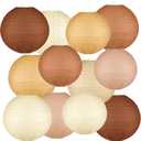 12 Pcs Boho Paper Lanterns, 10'' Brown Party Decorations, Hanging Paper Lanterns Party Decorations for Classroom Western Wedding Baby Shower Home Decor