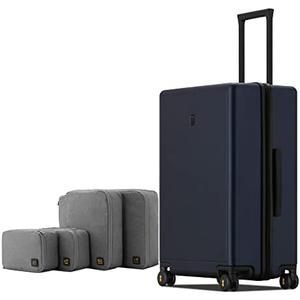 LEVEL8 Elegance Checked Luggage, 24 Inch Hardside Suitcase, Lightweight Matte Hardshell with Tsa Lock, Large Suitcases with Spinner Wheels, Navy Blue