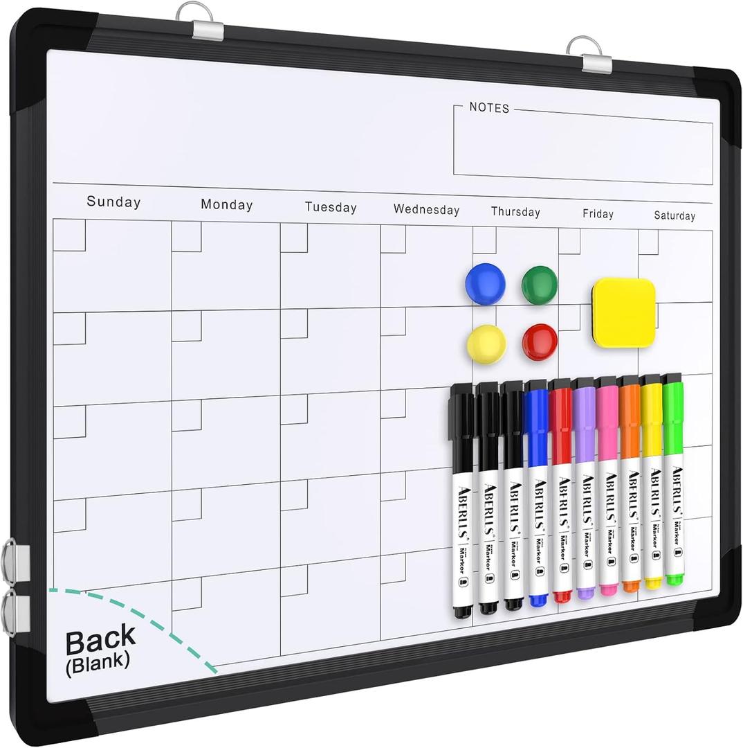 Small Monthly Calendar Dry Erase Whiteboard for Wall, 16in x 12in Magnetic Dry Erase Board, Hanging Double-Sided White Board, Portable Board for Drawing, Kitchen, Planning, Memo, School, Home, Office
