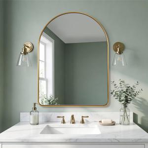 ANDY STAR 24x32’’ Gold Arched Mirror, Brass Bathroom Mirror Arched Top Rounded Corner Seamless Tube Metal Framed, 1’’ SUS304-Anti-Rust, Wall Mounted Vertical for Bathroom, Entryway, Over Sinks