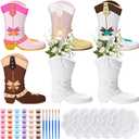 Affrolling 6 Set Cowboy Boot Vase Ceramics to Paint Ready to Paint Your Own Ceramic Cowgirl Hat Vase DIY Unpainted Plaster Paintable Kit Crafts with Brush Palette for Adults(Western Boots)