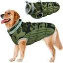 Lelepet Dog Coat Warm Dog Winter Coat Waterproof Dogs Jacket with Harness Built in Reflective Pet Fleece Vest Zip-Up Cold Weather Coats for Large Dogs Turtleneck Windproof Boston Terrier Green Camo L