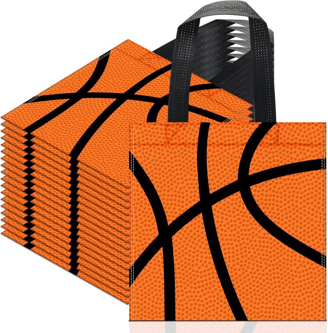 24 PCS Basketball Non-Woven Party Favor Bags with Handles Basketball Party Favor Bags Goodie Treat Candy Bag for Sports Theme Party Birthday 7.87 x 7.87 Inch