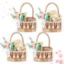 Thyle 4 Pcs Rattan Woven Flower Basket for Wedding Handwoven Rustic Wicker Floral Storage Basket with 4 Pcs Artificial Flowers Decorative and Handle for Home Wedding Birthday Decor