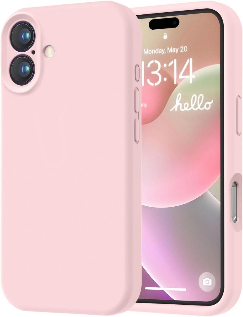 LOVE 3000 Designed for iPhone 16 Case, Premium Silicone with [Soft Anti-Scratch Microfiber Lining] Shockproof Protective Phone Case for Men Women Girls 6.1", Chalk Pink