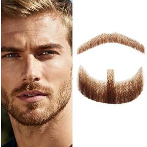 puheca Fake Beard Goatee Beards Realistic Full Hand Tied Goatee Mustache Facial Hair Adults Men Makeup Lace Invisible False Beards for Halloween Dressing Entertainment Movie Makeup Drama Party(Brown)
