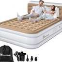 YITAHOME Queen Size Air Mattress with Pump and Banded Headboard, 18in Luxury Flocked Top Blow up Mattress, Durable Inflatable Mattress for Home & Guests, Brown AirBed