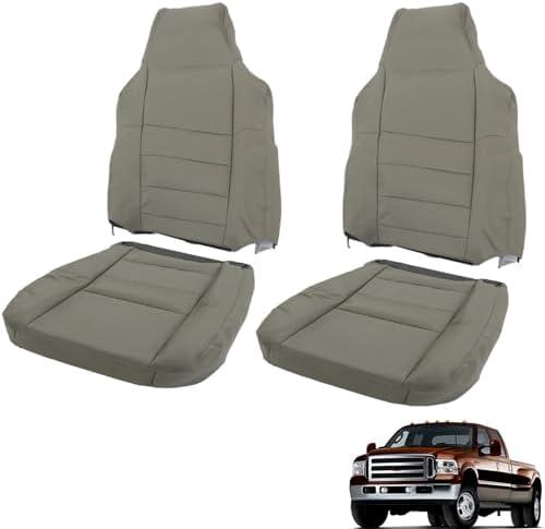 munirater Gray Seat Cover Front Leather Driver Passenger Bottom Top Replacement for 2003-2007 F250 F350 F450 F550
