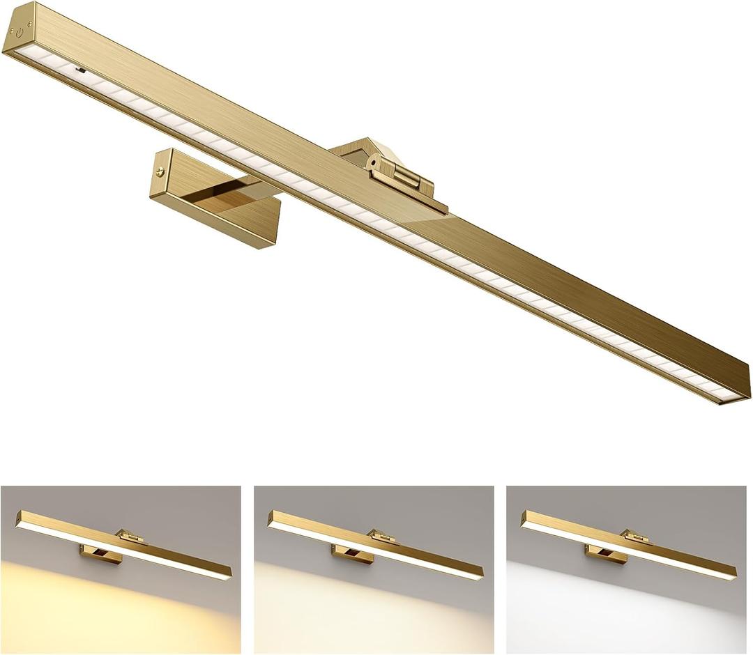 Afyuol Picture Lights for Wall, Brass Battery Operated Picture Light 24in Art Light CCT Dimmable Recharging Battery Wall Light with Remote Control for Living Room Gallery, 1PC24in