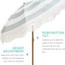 AMMSUN Boho Fringe Umbrella Outdoor Patio, 6.5ft UPF50+ Picnic Umbrella with Tassels with Steel Pole and Push Button Tilt, Vintage Green Stripe