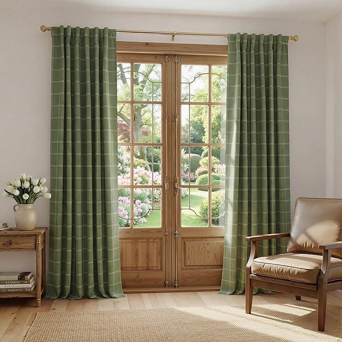 NICETOWN Buffalo Check Plaid 100% Blackout Curtains 84 Inches Long for Bedroom, Living Room Thermal Insulated Room Darkening Rod Pocket Back Tab Drapes, Olive Green, 52" W x 84" L, 2 Panels