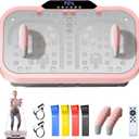 Vibration Plate Exercise Machine, Vibrating Fitness Platform Whole Body Shake Board Workout Equipment Fat Burner Vibrate Stand with Bluetooth Resistance Bands for Women Men Home Sport Gym-Pink