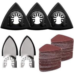 105PCS Oscillating Tool Detail Sanding Pads Kit, 3Pcs Triangle and 2Pcs Finger Sanding Pad, 100Pcs Multitool Sandpaper, Grit Fit for Finishing Wood Sanding Plaster