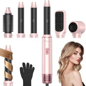 Atopskins 5 in 1 Hair Dryer Brush Set, Hot Air Styler, Detachable Blow Dryer Brush, 3 Heat Settings Auto Curling Wrap Styler, Ionic Hair Styling Tools, Straight Curl Dry Volumiz Smooth (Pink)
